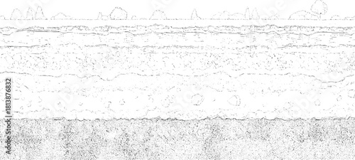 Abstract layered landscape with textured ground and dotted sky layers