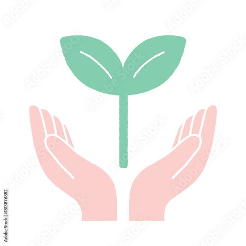 両手で育む新芽のイラスト｜成長・育成・ナチュラルデザイン素材
