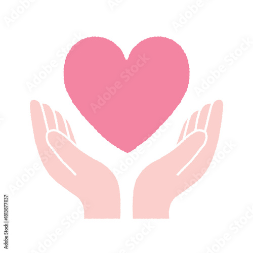 両手で支えるハート（カラー塗り）｜プレゼント・感謝・優しさの素材