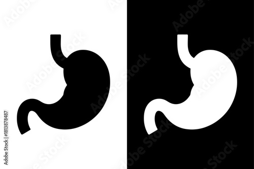Stomach Icon Silhouette. Flat Digestive Organ Vector Illustration on Black and White Background
