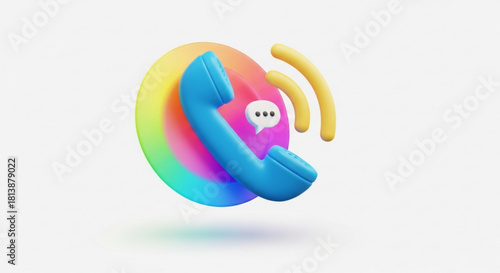 Vibrant 3d icon of a blue telephone receiver with sound wave and speech bubble, isolated on