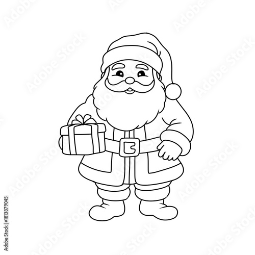 Children's coloring book with a Christmas theme, coloring book of Santa Claus bringing gifts