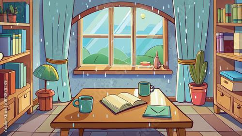 Cartoon interior of a compact city study room vector illustration ai generated art