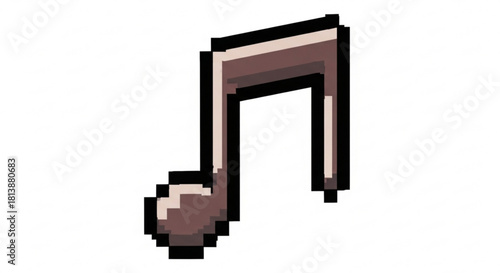 Pixel art eighth musical note symbol isolated on, retro video game style graphic element representing sound, melody, or audio recording