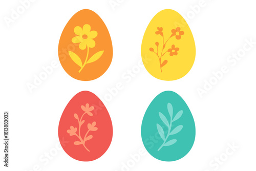 Brightly colored Easter eggs set with delicate floral and botanical patterns