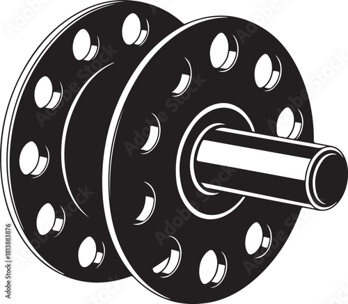 Black and White Illustration of a Vintage Sewing Machine Bobbin with Spool