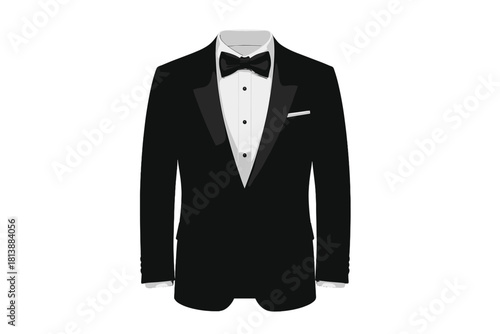 Classic men's formal wear black dinner jacket with bow tie and white shirt