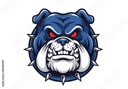 Powerful and aggressive blue bulldog head logo design, a fierce mascot symbolizing strength and determination