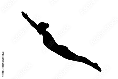 Silhouette of a female athlete diving or swimming underwater with arms extended