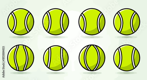 Collection of Sporty Tennis Balls Illustrations on Light Green Background