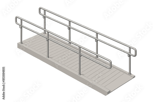 Architectural design of a disabled access ramp structure with safety railings and textured surface