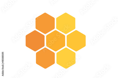 Abstract geometric pattern of interconnected hexagonal shapes in warm orange and yellow colors