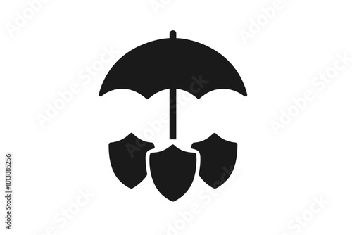 Umbrella covering multiple security shields representing comprehensive protection
