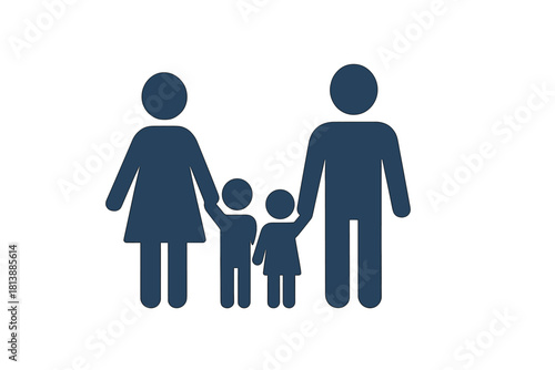 Traditional nuclear family silhouette icon showing parents and two children holding hands
