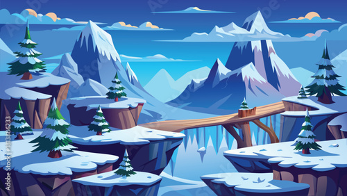 Cartoon icy mountain level snowy cliffs frozen vector illustration ai generated art
