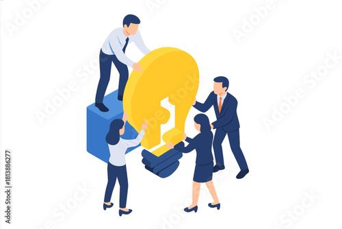 Business professionals assembling a puzzle lightbulb, representing teamwork and innovative idea generation