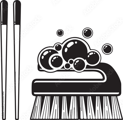 Cleaning Brush with Bubbles and Chopsticks Icon