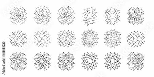Collection of abstract geometric starburst and mandala like designs