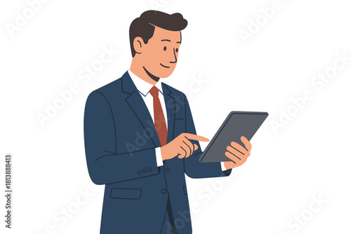 Smiling professional businessman using a digital tablet for corporate mobile communication