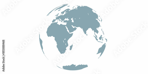 Stylized earth globe with continents in blue gray on white background