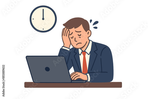 Overwhelmed businessman working late at desk under pressure and tight deadlines