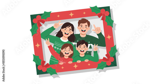 Family Portrait in Festive Frame: A joyful family portrait captured in a decorative frame, radiating holiday cheer and togetherness, perfect for seasonal greetings.