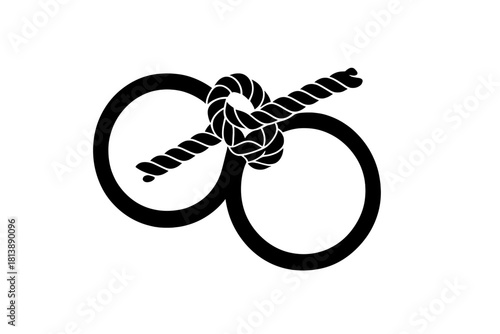 Black silhouette of a rope tied in a complex knot forming two large loops on a white background
