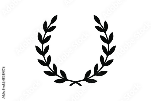 Classic laurel wreath representing victory and achievement in black on white background