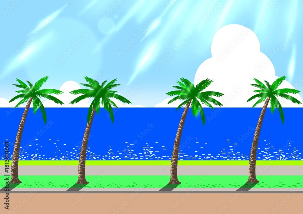 Obraz premium ヤシの木と海岸線