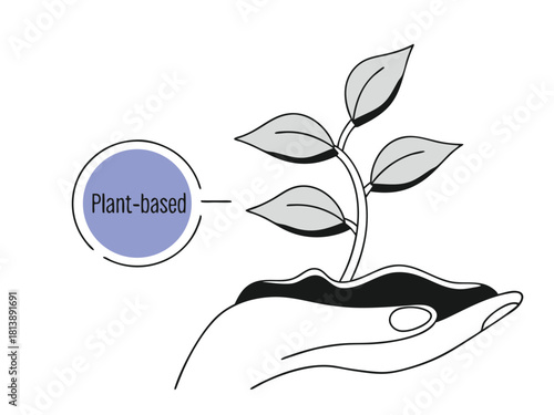 Plant based concept with hand holding growing sprout suitable for healthy eating and sustainable living concepts