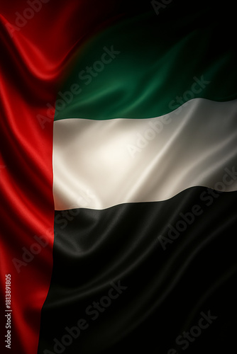 UAE National Day: Realistic Silk Flag Waving on Dark Background