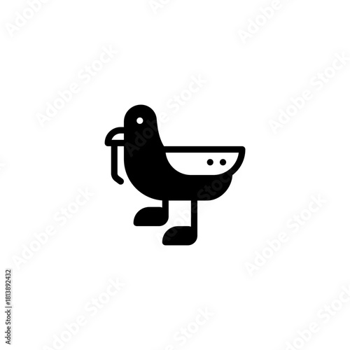 seagull holding trash glyph solid icon and illustration