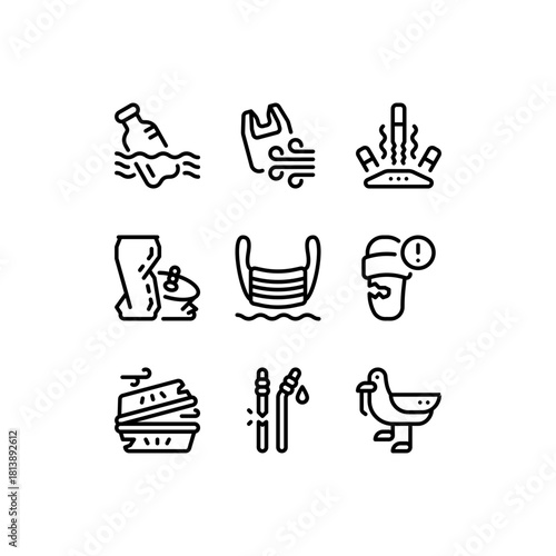 Set of Dirty beach Line icon and illustration