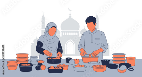 Cultural Food Preparation Scene Featuring Two Individuals Involved in Culinary