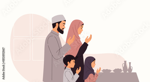 Family praying together at home emphasizing spirituality and connection