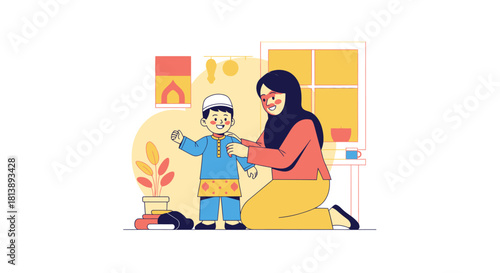 Joyful moment of a mother and child sharing a loving embrace inside a cozy home