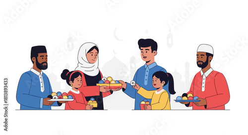 Festive family celebration with diverse members engaging in traditional