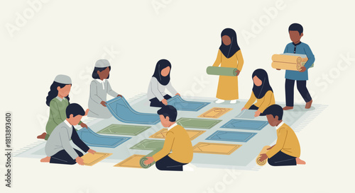 Children Engaged in Creative Paper Craft Activity in a Classroom Setting