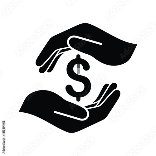 Dollar sign protected by two hands, symbolizing financial security and investment, isolated on
