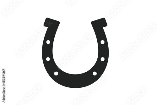 Simple black silhouette of a traditional lucky horseshoe icon with characteristic nail holes