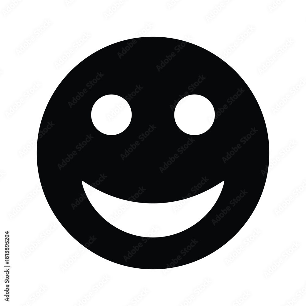 Fototapeta premium Black smiley face icon, conveying happiness and positivity, isolated on