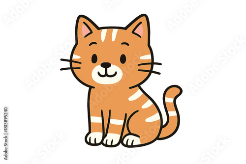 Adorable orange tabby cat cartoon character sitting calmly with a happy expression