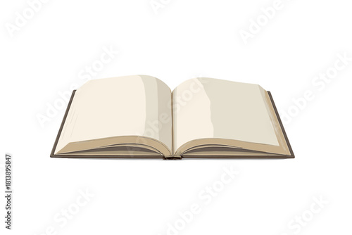 Open book with blank cream colored pages and brown cover isolated on white