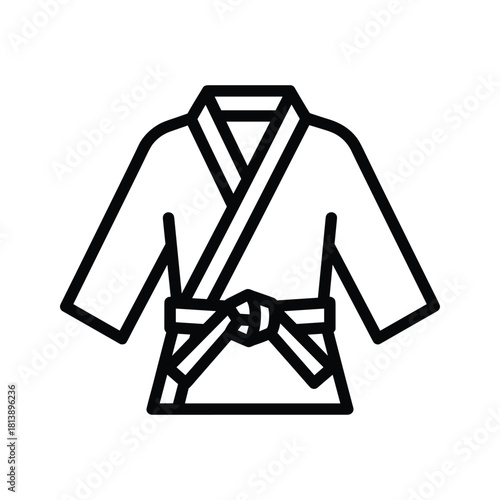 A black and white outline of a martial arts uniform, like a gi or karate suit, with a belt tied