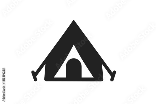 Simple black icon of an outdoor camping tent or temporary shelter for travel and adventure