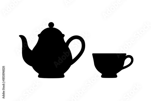 Black silhouette of a traditional tea set with a large teapot and a small teacup