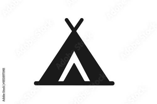 Minimalist black silhouette of a camping tent or teepee structure for outdoor adventure travel