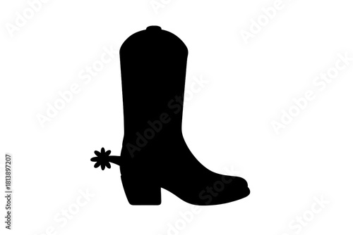 Traditional cowboy boot silhouette with a western spur attached to the heel