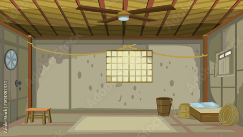 Rural farmer kitchen inside a mud house with a clay stove vector illustration ai generated art
