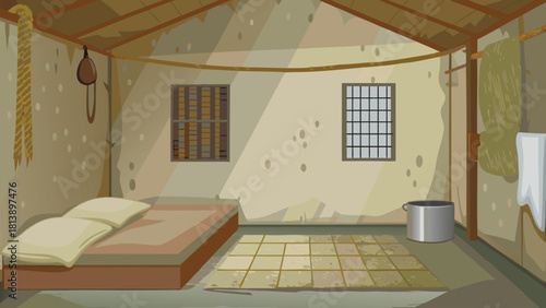 Traditional mud house kitchen with a farmer’s clay stove setup vector illustration ai generated art